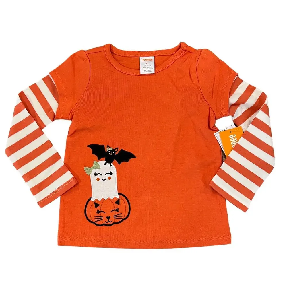 NWT Gymboree Orange & Ivory Striped Leggings & Halloween Layered Top - SIZE 2T